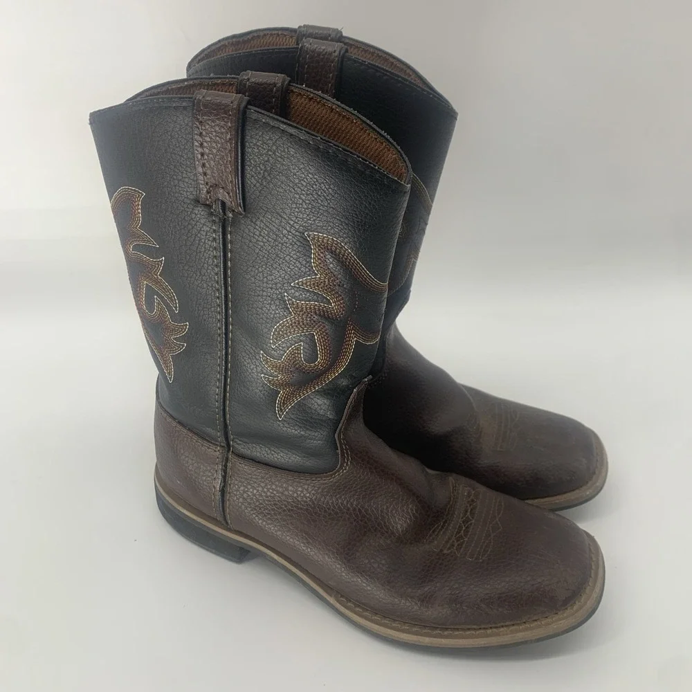 BOYS'  WORK Cowboy  WESTERN BOOTS - SQUARE TOE Youth Size 3 Magellan Outfitters